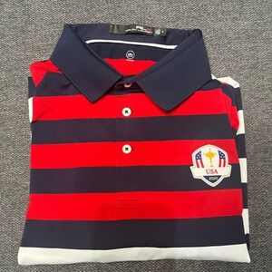RLX Ralph Lauren Red and Navy Striped Polo Shirt **Ryder Cup**